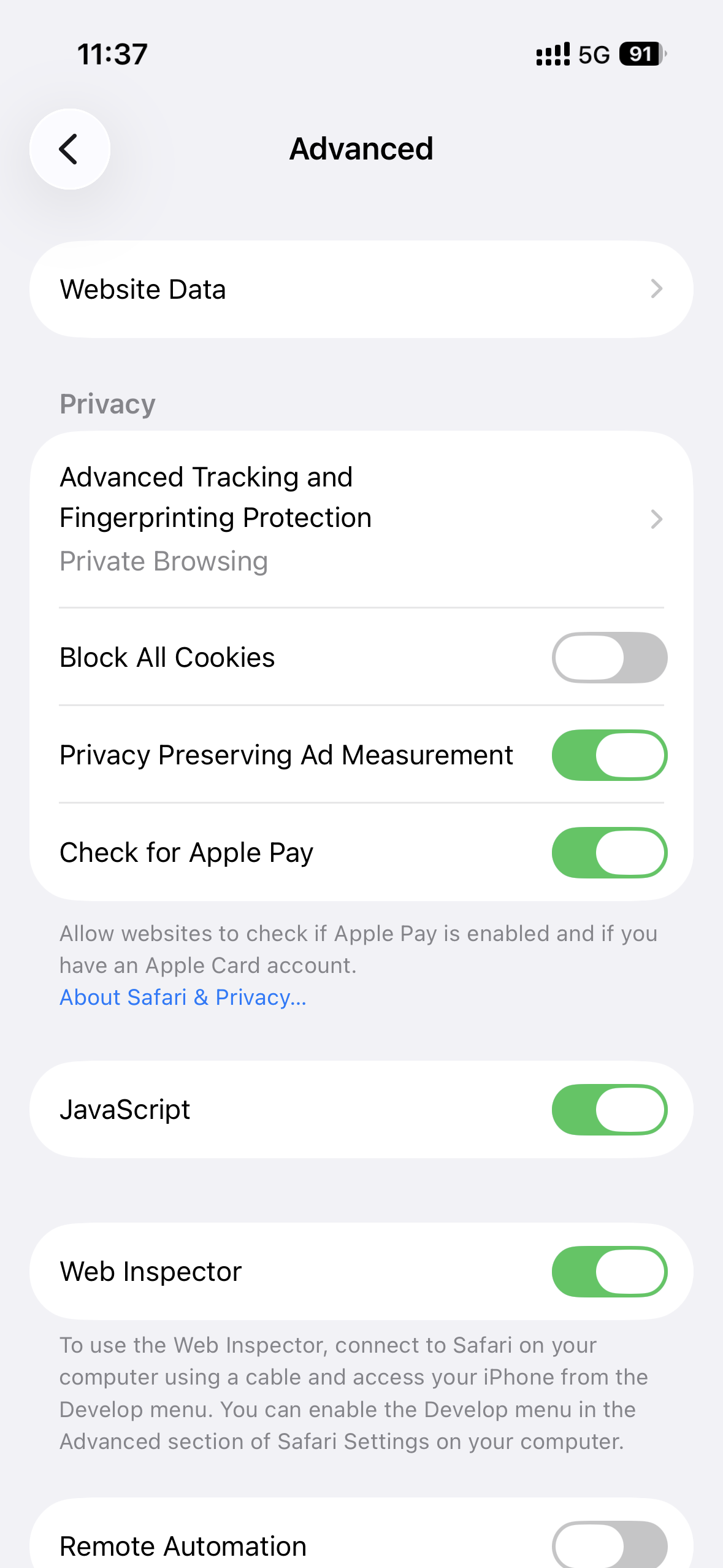 Quản lý dữ liệu trang web trên Safari iPhone